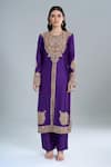 Buy_Anamika Khanna_Purple Embroidery Round Neck Floral Kurta Set _Online_at_Aza_Fashions
