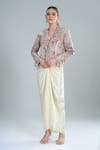 Buy_Anamika Khanna_Ivory Beads, Sequins V-neck Embroidered Short Jacket And Draped Skirt Set _at_Aza_Fashions