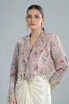 Buy_Anamika Khanna_Ivory Beads, Sequins V-neck Embroidered Short Jacket And Draped Skirt Set _Online_at_Aza_Fashions