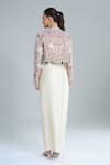 Anamika Khanna_Ivory Beads, Sequins V-neck Embroidered Short Jacket And Draped Skirt Set _Online_at_Aza_Fashions