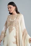 Shop_Anamika Khanna_Ivory Embroidery Round Neck Straight Kurta Set _at_Aza_Fashions