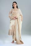 Buy_Anamika Khanna_Ivory Embroidery Round Neck Straight Kurta Set _at_Aza_Fashions