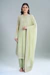 Buy_Anamika Khanna_Green Embroidery Round Neck Mint Straight Kurta Set _at_Aza_Fashions
