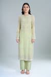 Buy_Anamika Khanna_Green Embroidery Round Neck Mint Straight Kurta Set _Online_at_Aza_Fashions