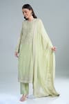 Shop_Anamika Khanna_Green Embroidery Round Neck Mint Straight Kurta Set _Online_at_Aza_Fashions