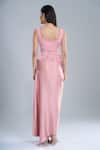 Shop_Anamika Khanna_Rose Gold Chiffon Embroidery Mandarin Collar, Pink Shirt And Draped Skirt Set _Online_at_Aza_Fashions