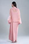Anamika Khanna_Rose Gold Chiffon Embroidery Mandarin Collar, Pink Shirt And Draped Skirt Set _Online_at_Aza_Fashions