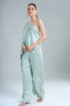 Shop_Anamika Khanna_Blue Embroidery Asymmetric, One Shoulder Cape Pant Set _Online_at_Aza_Fashions