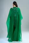 Anamika Khanna_Emerald Green Embroidery Open , Crew Cape Pant Set _Online_at_Aza_Fashions