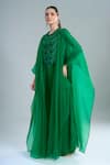 Shop_Anamika Khanna_Emerald Green Embroidery Open , Crew Cape Pant Set _Online_at_Aza_Fashions