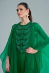 Anamika Khanna_Emerald Green Embroidery Open , Crew Cape Pant Set _at_Aza_Fashions