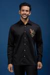 Buy_Rohit Bal_Black Poplin Embroidery Placed Parrot Shirt _at_Aza_Fashions