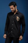Buy_Rohit Bal_Black Poplin Embroidery Placed Parrot Shirt _Online_at_Aza_Fashions