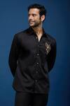 Shop_Rohit Bal_Black Poplin Embroidery Placed Parrot Shirt _Online_at_Aza_Fashions