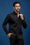 Rohit Bal_Black Poplin Embroidery Placed Parrot Shirt _at_Aza_Fashions