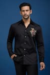 Rohit Bal_Black Poplin Embroidery Placed Parrots Shirt _Online_at_Aza_Fashions