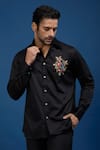 Buy_Rohit Bal_Black Poplin Embroidery Placed Parrots Shirt _Online_at_Aza_Fashions