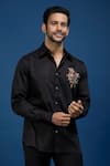 Shop_Rohit Bal_Black Poplin Embroidery Placed Parrots Shirt _Online_at_Aza_Fashions