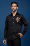 Buy_Rohit Bal_Black Poplin Embroidery Placed Parrots Shirt _at_Aza_Fashions