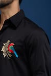 Rohit Bal_Black Poplin Embroidery Placed Parrot Shirt _Online_at_Aza_Fashions