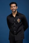 Buy_Rohit Bal_Black Poplin Embroidery Placed Parrot Shirt _Online_at_Aza_Fashions