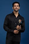 Shop_Rohit Bal_Black Poplin Embroidery Placed Parrot Shirt _Online_at_Aza_Fashions