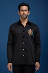 Rohit Bal_Black Poplin Embroidery Placed Parrot Shirt _at_Aza_Fashions