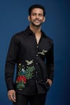 Buy_Rohit Bal_Black Poplin Embroidery Birds Paradise Shirt _at_Aza_Fashions