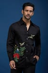 Rohit Bal_Black Poplin Embroidery Birds Paradise Shirt _at_Aza_Fashions