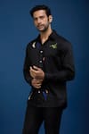 Shop_Rohit Bal_Black Poplin Embroidery Multi Birds Shirt _Online_at_Aza_Fashions