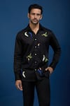 Buy_Rohit Bal_Black Poplin Embroidery Multi Birds Shirt _at_Aza_Fashions