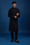 Rohit Bal_Black Chanderi Beads Embroidered Kurta Set _Online_at_Aza_Fashions