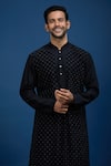 Shop_Rohit Bal_Black Chanderi Beads Embroidered Kurta Set _Online_at_Aza_Fashions