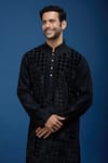 Shop_Rohit Bal_Black Chanderi Embroidery Kurta Set _Online_at_Aza_Fashions
