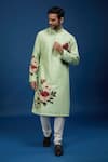 Shop_Rohit Bal_Green Chanderi Embroidery Floral Print Kurta Set _Online_at_Aza_Fashions