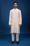 Rohit Bal_Peach Chanderi Embroidery Floral Botanic Kurta Set _Online_at_Aza_Fashions