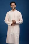 Buy_Rohit Bal_Peach Chanderi Embroidery Floral Botanic Kurta Set _Online_at_Aza_Fashions