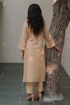 Shop_KAJAL AGRAWAL_Beige Chanderi Silk Embroidery Round Neck Arya Kurta Set _at_Aza_Fashions