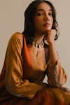 Buy_KAJAL AGRAWAL_Brown Silk, Round Neck Trishala Color Block Kurta Set _Online_at_Aza_Fashions