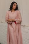Shop_KAJAL AGRAWAL_Pink Chanderi Silk Round Neck Pavani Handwoven Kurta Set _Online_at_Aza_Fashions