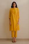 Buy_KAJAL AGRAWAL_Yellow Silk, Embroidery Round Neck Nina Kurta Set _at_Aza_Fashions