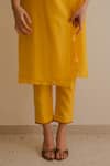 KAJAL AGRAWAL_Yellow Silk, Embroidery Round Neck Nina Kurta Set _at_Aza_Fashions