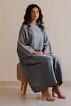 KAJAL AGRAWAL_Gray Chanderi Silk Round Neck Tuya Handwoven Kurta Set _Online_at_Aza_Fashions