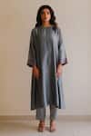 Shop_KAJAL AGRAWAL_Gray Chanderi Silk Round Neck Tuya Handwoven Kurta Set _at_Aza_Fashions