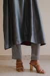 KAJAL AGRAWAL_Gray Chanderi Silk Round Neck Tuya Handwoven Kurta Set _at_Aza_Fashions