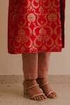 Shop_KAJAL AGRAWAL_Red Brocade, Tissue Embroidery Round Neck Idunn Butti Pattern Jacket Kurta Set _Online_at_Aza_Fashions