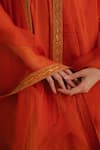 KAJAL AGRAWAL_Rust Chanderi Silk Embroidery Round Neck Medha Handwoven Kurta Set _at_Aza_Fashions