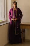 Buy_KAJAL AGRAWAL_Purple Chanderi, Organza Embroidery V-neck Narula Kurta Set _at_Aza_Fashions