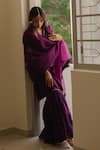 Shop_KAJAL AGRAWAL_Purple Chanderi, Organza Embroidery V-neck Narula Kurta Set _at_Aza_Fashions