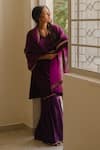 Shop_KAJAL AGRAWAL_Purple Chanderi, Organza Embroidery V-neck Narula Kurta Set _Online_at_Aza_Fashions